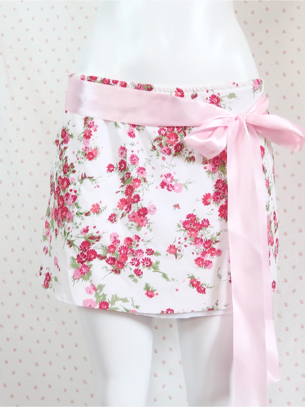 Y2k Floral Satin Tie-Waist Mini Skirt - Pink & White